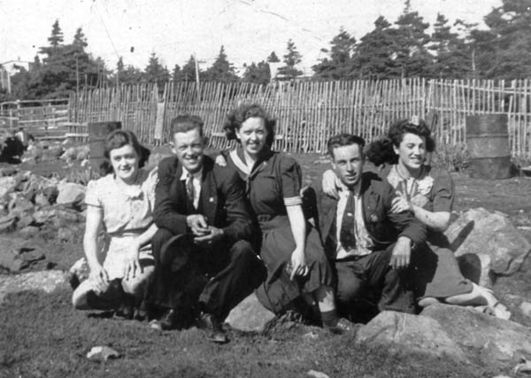 062: l-r Sadie, Tom and Della Norman, Cyril and Carmel Carroll, in Freshwater. (circa 1941)  [courtesy of Sadie (Norman) Kerrivan]  - Sadie, Tom and Della children of Thomas Norman &amp;amp; Jane Traverse; Cyril and Carmel  children of William Carroll &amp;amp; Ellen Norman.